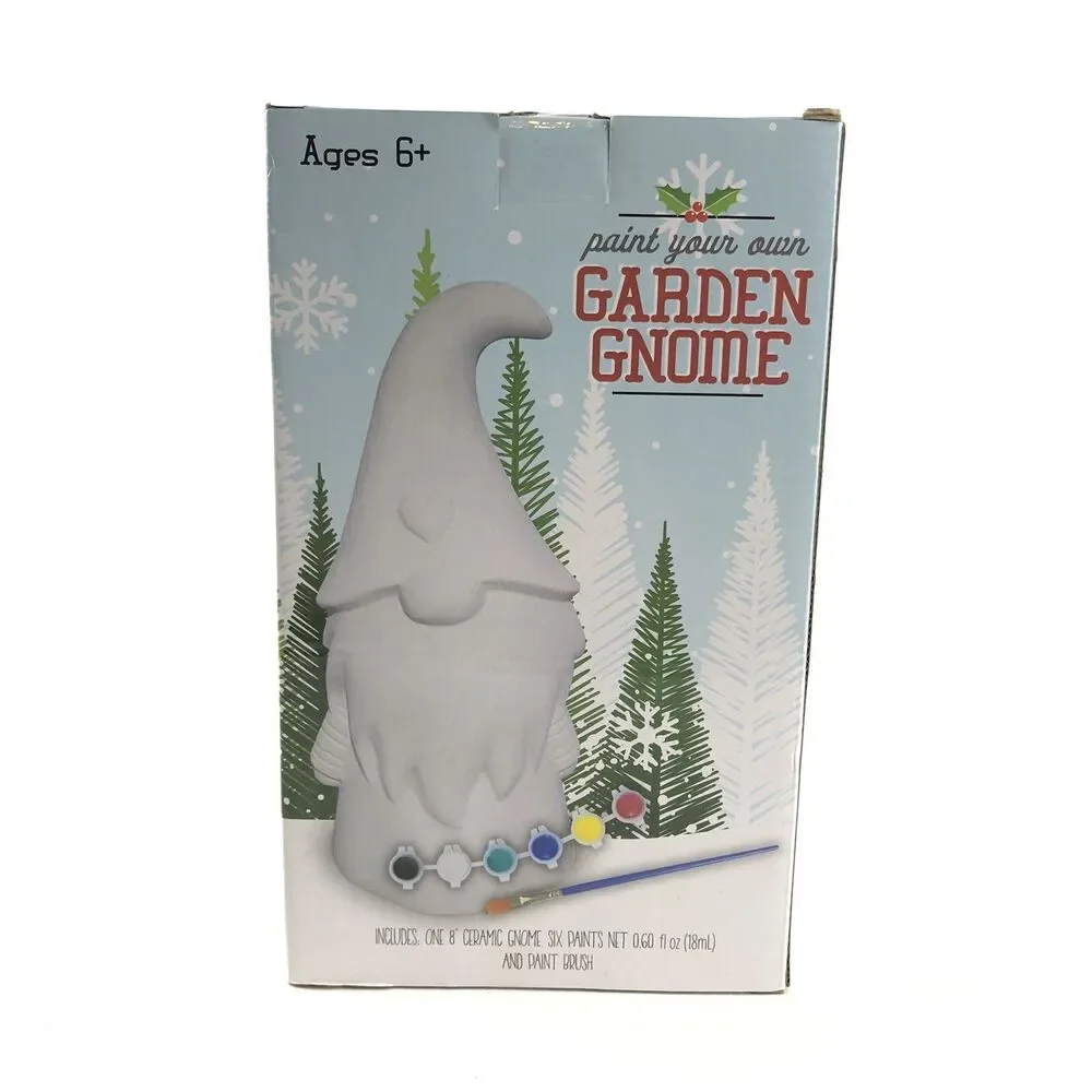 Paint Your Own Garden Gnome Statue 8” Ceramic 6 Paint Colors Kids Craft New 2020